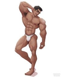1boy abs artist_name bara bulge dated male male_focus male_only muscular muscular_arms muscular_chest muscular_male nipples pecs pectorals shirtless solo solo_male text thighs topless topless_male wardgaya