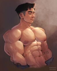 1boy abs artist_name bara dated male male_focus male_only muscular muscular_arms muscular_chest muscular_male nipples pecs pectorals real_person shirtless solo solo_male text topless topless_male wardgaya xexh yaoi