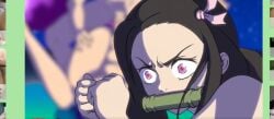 big_breasts black_hair nezuko(клинок_расекающий_демонов) pink_eyes лежа