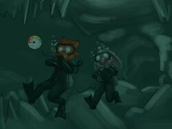 1boy 1girls bloope cave disney diving drowning female flippers judy_hopps male nick_wilde scuba underwater wetsuit zootopia