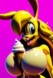 ai_generated female furry ice_cream ice_cream_on_breasts jazz_jackrabbit_(series) lori_jackrabbit self_upload
