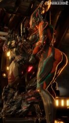 2girls 3d big_breasts breasts claws domination female female_only glowing_genitalia glowing_pussy niki3d robot robot_girl tagme valkyr_(warframe) voruna_(warframe) warframe yuri