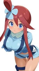 1girls blue_eyes blue_eyes_female breasts brown-skinned_female brown_skin brown_skinned_female busty busty_female busty_girl female female_focus female_only fingers fondling fondling_breasts fondling_own_breast fondling_own_breasts fondling_self frown frown_eyebrows frowning frowning_at_viewer grope groping groping_breast groping_breasts groping_chest groping_own_breast groping_own_breasts groping_self hair_between_eyes high_resolution highres hourglass_figure large_breasts lean_figure leaning_forward long_hair looking_at_viewer narrow_waist pokemon pushing_breasts_up raimu_(clanberry000) red_hair red_hair_female shoulders simple_background skyla_(pokemon) slender_body slender_waist slim_waist solo standing thigh_gap thighs upper_body white_background wide_hips
