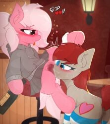 animal_genitalia animal_pussy animal_vulva bar bar_stool bodily_fluids bottle bottomwear braces clothed clothing clothing_around_one_leg container cunnilingus duo emanata equid equine equine_genitalia equine_pussy equine_vulva fan_character female female/female feral friendship_is_magic furniture genitals gewehr_blueberry_(parabellumpony) hasbro hi_res hoodie horse looking_at_another mammal musk musk_clouds my_little_pony oral panties panties_around_one_leg panties_down parabellumpony partially_clothed pony pussy restaurant sex skirt stool sweat tongue tongue_out topwear underwear underwear_around_one_leg underwear_down vaginal_penetration vulva