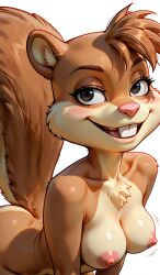 ai_generated breasts buckteeth female furry nipples sandy_cheeks simple_background spongebob_squarepants squirrel squirrel_tail