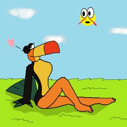 ambiguous_gender anthro bird female lupe_toucan my_gym_partner's_a_monkey nude sitting solo_focus sun tagme toony toucan