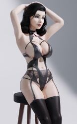 1girls 3d bioshock bioshock_infinite black_hair blender catcherrye elizabeth_comstock female female_only light-skinned_female looking_down pale_skin pinup posing red_lipstick solo solo_female tagme thighhighs