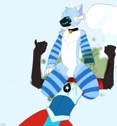 anthro arm_warmers armor armwear bell bell_collar blue_body blue_fur blue_hair blush canid canine clothing collar duo facefarting facesitting fart fart_cloud fart_fetish farting_in_mouth farting_on_another farting_on_face femboy forced fox fur gas gassy hair hi_res legwear machine male male/male mammal protogen protogen_armor protogen_visor red_body red_fur relieved sitting_on_another smelly smelly_butt struggling thigh_highs white_body white_fur y32010g