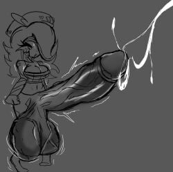 1futa big_breasts cum cumming cumshot futanari handsfree_ejaculation hyper_balls hyper_penis monochrome sketch solo_futa standing syridias veiny_balls veiny_penis