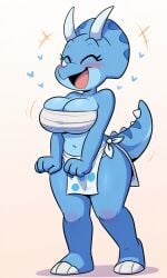 ai ai-created ai_art ai_generated big_breasts blue_body blue_skin cute full_body jurassiczalar loincloth pixai sarashi triceratops trixie_triceratops