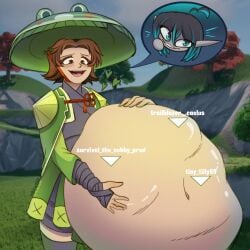 1girls 2d_(artwork) ambiguous_prey belly_bulge female female_focus fortnite fortnite:_battle_royale kaeru_(fortnite) vore vore_belly waywardinterlude