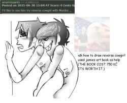 2d_(gorillaz) back_shot backshots comic_sans fangs gay_sex gorillaz k0piga monochrome murdoc_niccals nipple nipple_piercing request sex top_scars top_surgery_scars