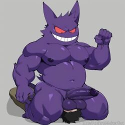ai_generated ball_worship balls balls_on_face ballsack big_penis dad_bod evil_grin face_in_crotch facesitting gay gay_domination gengar human looking_at_partner looking_down muscular pokemon pokemon_(species) pokephilia sitting sitting_on_another sitting_on_face sitting_on_person smothering smothering_balls worship worshiping