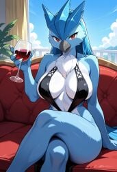 ai_generated articuno big_breasts cup_of_wine furry furry_female micro_bikini pokemon pokemon_(species) pokephilia razhdeluxe