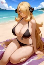 1girls 2d ai_generated ass barefeet beach big_ass big_breasts bikini blonde_hair breasts cynthia_(pokemon) erophoenix feet female female_focus full_body long_hair looking_at_viewer looking_back milf nintendo nude older_woman pale_skinned_female patreon_username pokemon pokemon_dppt smile soles solo solo_female sweat swimsuit thick thick_thighs toes uncensored voluptuous