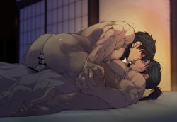 2boys anal anal_insertion anal_sex ass ass_focus back_muscles balls bara beard beefy biceps big_ass big_balls big_penis black_hair blush bubble_butt censor_bar censored censored_balls censored_penis completely_nude cowgirl_position cum cum_drip cum_from_ass cum_in_ass cum_inside cum_leaking cum_on_penis cum_string dat_ass dripping dripping_cum duo ejaculation erect_nipples erection feet full_body futon gay half-closed_eyes hesoten hi_res holding_hands hunk indoors japanese_house kissing kneeling lactation leaking_milk long_hair lying lying_on_back lying_on_bed male male/male male_lactation male_only male_penetrated male_penetrating male_penetrating_male manly mature_male muscles muscular muscular_arms muscular_ass muscular_back muscular_legs muscular_male muscular_thighs nakadashi orgasm original original_character pecs penis plump_ass pointless_censoring ponytail quadriceps raw_sex round_ass rubbing_nipples scarf scarf_only semen sex short_hair shunta shunta_(syunta_87) side_view sitting sitting_on_penis sitting_on_person soles sweat sweatdrop sweaty_butt syunta_87 thick_ass thick_penis tied_hair toes tongue_kiss tongue_out top-down_bottom-up tough_guy trembling triceps veiny_arms yaoi