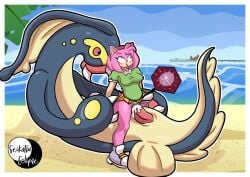 1girl1boy 1girls amy_rose artist_signature beach blush classic_amy_rose cowgirl_position crossover cum cum_in_pussy cum_in_pussy cum_inside eelektross furry furry_female generation_5_pokemon green_eyes green_shirt headband hedgehog_girl impregnation interspecies_impregnation ocean open_mouth orgasm orgasm_face ovum ovum_with_heart penetration penis pink_body pink_hair pokemon pokemon_(species) pokephilia red_eyes seikatsueclipse sex shirt shoes size_difference skirt skirt_lift sonic_(series) sonic_cd sonic_the_hedgehog_(series) vaginal_penetration x-ray