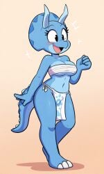 ai ai-created ai_art ai_generated big_breasts blue_body blue_skin cute full_body jurassiczalar loincloth pixai sarashi triceratops trixie_triceratops