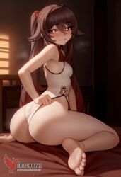1girls 2d ai_generated ass barefeet big_ass breasts cleavage erophoenix feet female female_focus full_body genshin_impact hu_tao_(genshin_impact) long_hair looking_at_viewer orange_eyes patreon_username small_breasts solo solo_female sweat thick thick_thighs toes uncensored