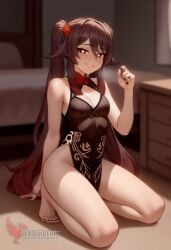 1girls 2d ai_generated ass barefeet big_ass breasts cleavage erophoenix feet female female_focus full_body genshin_impact hu_tao_(genshin_impact) long_hair looking_at_viewer orange_eyes patreon_username small_breasts solo solo_female sweat thick thick_thighs toes uncensored