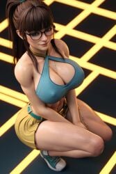 1girls abs ai ai_generated big_ass big_breasts brown_hair brown_hair cleavage cleavage_cutout criss-cross_halter glasses halter_top halterneck madz(oc) muscular muscular_female pleated_skirt ponytail preview radnsad short_skirt simple_background skirt sneakers solo solo_female solo_focus thick_ass thick_legs thick_thighs wallpaper