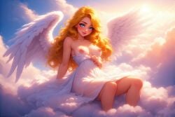 ai_generated angel angel_girl angel_wings clouds nipples_outside showing_breasts