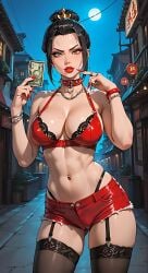 1girls ai ai_generated amber_eyes asian asian_bimbo asian_female avatar_legends avatar_the_last_airbender azula black_hair bra bracelet bracelets cameltoe collar eyeshadow female female_focus female_only large_breasts lipstick long_fingernails long_nails looking_at_viewer makeup midriff money navel neck_chain night night_sky prostitute prostitution red_breasts red_shorts revealing_clothes short_shorts shorts skimpy_clothes stockings thighhighs thighs
