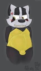 1anthro 1boy 1furry anthro anthro_male anthro_only arms_behind_back badger black_and_white_body black_and_white_fur black_body black_fur blake_the_badger blush blush bulge bulge_through_clothing bulge_under_clothes chubby chubby_anthro chubby_male clothed clothes clothing cupcake_(fnaf) digital_drawing_(artwork) digital_media_(artwork) european_badger fazbear_fanverse felixmcfurry five_nights_at_freddy's fnaf furry furry_male furry_only gray_background grey_background half_body halfbody latex latex_clothing looking_away_from_viewer male male_only mustelid musteline no-human no_human no_humans one_color_background only_furry only_male plain_background png png_file popgoes sharp_teeth simple_background slightly_chubby slightly_chubby_anthro slightly_chubby_male solo solo_anthro solo_furry solo_male standing teeth yellow_clothing yellow_eyes yellow_eyes_male yellow_latex