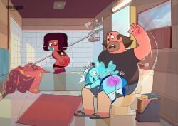 1boy2girls accurate_art_style angry aquamarine_(steven_universe) cartoon_network eyeball_(steven_universe) female gem_(species) greg_universe hollowah male over_the_knee_spanking punishment revenge soap soap_bar spank_marks spanked spanked_butt spanking spanking_ass steven_universe