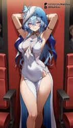 1girls ai_generated alternate_costume arm_strap armlet armpits arms_behind_head arms_up bare_shoulders blue_hair blush bracelet breasts bug butterfly butterfly_hair_ornament cleavage closed_mouth cocktail_dress covered_navel crossed_bangs dress evening_gown feet_out_of_frame hair_between_eyes halter_dress halterneck hood hood_up jewelry large_breasts legs long_hair looking_at_viewer medium_breasts multiple_boys mykibuu neck_ring no_panties pelvic_curtain plunging_neckline presenting_armpit purple_eyes side_slit sleeveless sleeveless_dress smile solo solo_focus standing the_shorekeeper_(wuthering_waves) thighs veil white_dress white_veil wuthering_waves