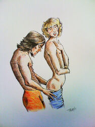 2boys blades_of_glory blonde_hair brown_hair bulge chazz_micheals chest_hair closed_eyes in_water jimmy_macelroy long_hair male male_only mouth_open pants_down pants_pull tagme topless tripperfunster undressing