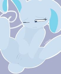 anus blue_eyes female female female_only feral feral_only fluff_(miraculous_ladybug) ibispaintx kwami littlelilith miraculous:_tales_of_ladybug_and_cat_noir miraculous_ladybug one_eye_closed pussy rabbit rabbit_ears rabbit_tail solo white_body white_fur