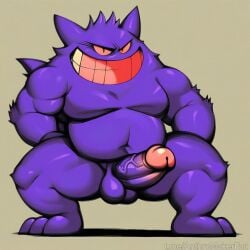 chubby evil_grin gengar huge_cock looking_at_viewer pokemon pokemon_(species) pokephilia presenting squatting