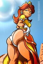 1girls ass_focus ass_freckles ass_sweat big_ass big_butt bubble_butt dress_lift female female_focus female_only flashing from_below mario_(series) medium_breasts nintendo panties princess_daisy pyramid seductive seductive_smile sensual sideboob skirt_lift skirt_up solo standing super_mario_land sweat tanline thick_thighs upskirt voidsdroids