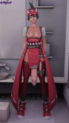 3d big_balls big_penis flaccid futanari jinxed_xp kiriko_(overwatch) mole mole_on_penis overwatch partially_clothed saggy_balls solo_futa