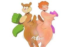 2girls barrybbeesly big_ass big_breasts brown_fur buckteeth chubby fat_ass female fur furry looking_at_another looking_back marvel orange_hair sandy_cheeks slightly_chubby smooth_skin spongebob_squarepants sports_bra squirrel_girl_(marvel)