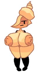 1girls animate_inanimate battle_for_dream_island big_areola big_breasts breasts conch conch_shell conch_shell_(bfdi) huge_breasts mob_face nipples object_shows palafinthe24th solo the_power_of_two thick_thighs thighs