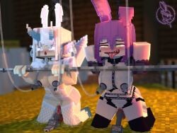 2girls 3d ahe_gao animal_ears blue_eyes blue_horn bunny_ears bunnysuit drooling first_porn_of_character fucking_machine genitals green_eyes lactation livestock milk milking milking_machine mine-imator minecraft mira_(miramiusaga) miusaga1987 purple_hair pussy tagme white_hair wolf_ears wolffy_(botaokami)