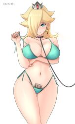 1girls aqua_bikini aqua_swimsuit arm_under_breasts barcode barcode_tattoo bikini blonde_hair blue_bikini blue_eyes blue_swimsuit breasts collar crown earrings edit enslaved_royal female female_only femsub hair_over_one_eye large_breasts leash long_hair mario_(series) midriff mole mole_on_breast navel nintendo princess princess_rosalina pubic_tattoo rosetta_(super_mario_galaxy) sex_slave side-tie_bikini side-tie_swimsuit slave slavegirl star_earrings super_mario_galaxy swimsuit tattoo third-party_edit uzzy2801