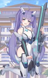 2d animated big_breasts bouncing_breasts breasts game game_cg girls_x_battle_2 gun jiggle jiggling_breasts low_res lowres purple_hair screencap sniper sniper_rifle trinity_(girls_x_battle_2) twintails video video_games