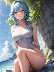 1girls ai_generated curvaceous curvy curvy_body curvy_female curvy_figure eula_(genshin_impact) genshin_impact hi_res high_resolution latex_swimsuit mihoyo solo_female swimsuit voluptuous voluptuous_female wet_body wet_swimsuit