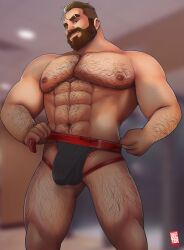 bara beard bulge chest_hair doctor_anfelo facial_hair gabriel_diaz gears_of_war hairy jockstrap male male_only muscles muscular solo solo_male