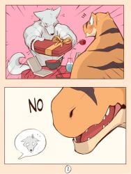 abs anthro canid canine canis comic digital_media_(artwork) dinosaur duo english_text flower gift heart heart_shaped_box hi_res holidays male male/male mammal multiple_scenes pecs plant reptile rose_(flower) sad scalie surprise surprised_expression text valentine's_day wolf wolfanine