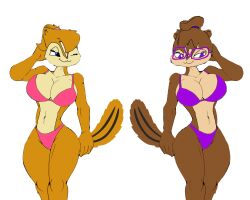 20th_century_fox 2girls akatsukishiranui-fox alluring alvin_and_the_chipmunks anthro big_breasts bikini blue_eyes brittany_and_the_chipettes brittany_miller chipmunk edit glasses jeanette_miller pin_up posing purple_eyes regency_enterprises siblings silf silfs sisters