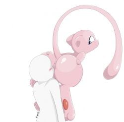 2022 ambiguous_gender anus artist_name ass blue_eyes blush dated duo female feral generation_1_pokemon hi_res imaranx legendary_pokemon looking_back mew mew_(pokemon) nintendo pink_body pokemon pokemon_(species) raised_tail signature simple_background tail white_background