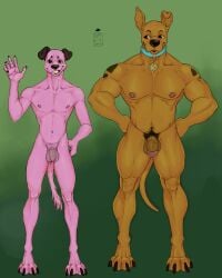 absurd_res anthro bambii_arts canid canine canis cartoon_network courage_the_cowardly_dog courage_the_cowardly_dog_(character) domestic_dog duo furry girly hanna-barbera hi_res male male/male male_only mammal pecs scooby-doo scooby-doo_(character)