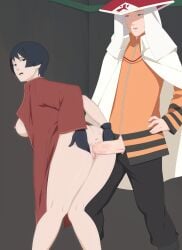 1boy1girl bare_legs bent_over black_eyes black_hair blue_eyes boruto:_naruto_next_generations breasts breasts_out cape cheating cheating_husband china_dress clothed_sex clothing dress_lift erection gloves hat hokage hokage_hat jacket kurotsuchi moaning naruto naruto_(series) no_underwear open_clothes open_pants pants penetration penis penis_out short_hair sideboob spread_ass standing standing_sex tsuchikage uzumaki_naruto vaginal_penetration wet yellow_hair