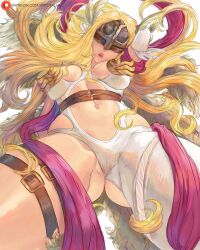 1girls absurd_res angewomon artofalva blonde_hair cameltoe cutesexyrobutts_(style) digimon female female_only helmet light-skinned_female long_hair looking_at_viewer pale-skinned_female solo solo_female solo_focus thick_thighs viewed_from_below white_background yellow_hair