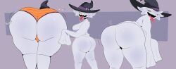 barrybbeesly bent_over big_ass big_breasts fat_ass ghost ghost_girl looking_at_viewer looking_back orange_panties original_character panties tongue tongue_out witch_hat yellow_eyes