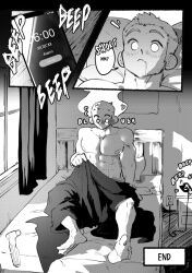 2boys bara bara_tits big_breasts big_muscles big_pecs blush blushing buff comic end_page gay gay_sex implied_cum implied_erection large_breasts large_pectorals male male/male male_focus male_only original_character original_characters plucholy waking_up wet_dream